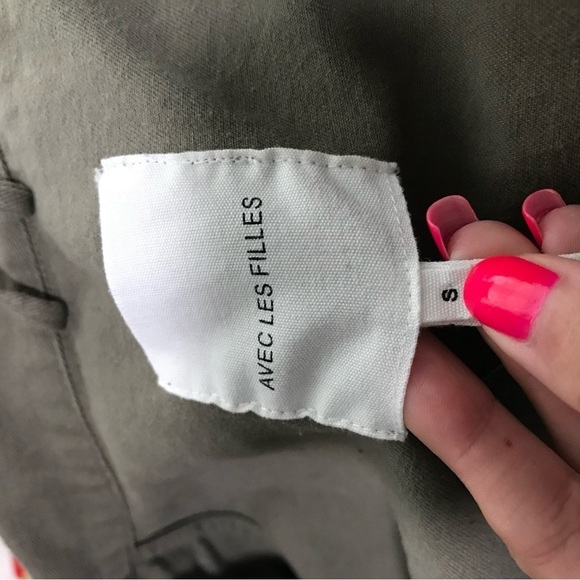 Avec Les Filles Military Olive Army Green Utility Jacket Raw Hem Button Down - Picture 6 of 10